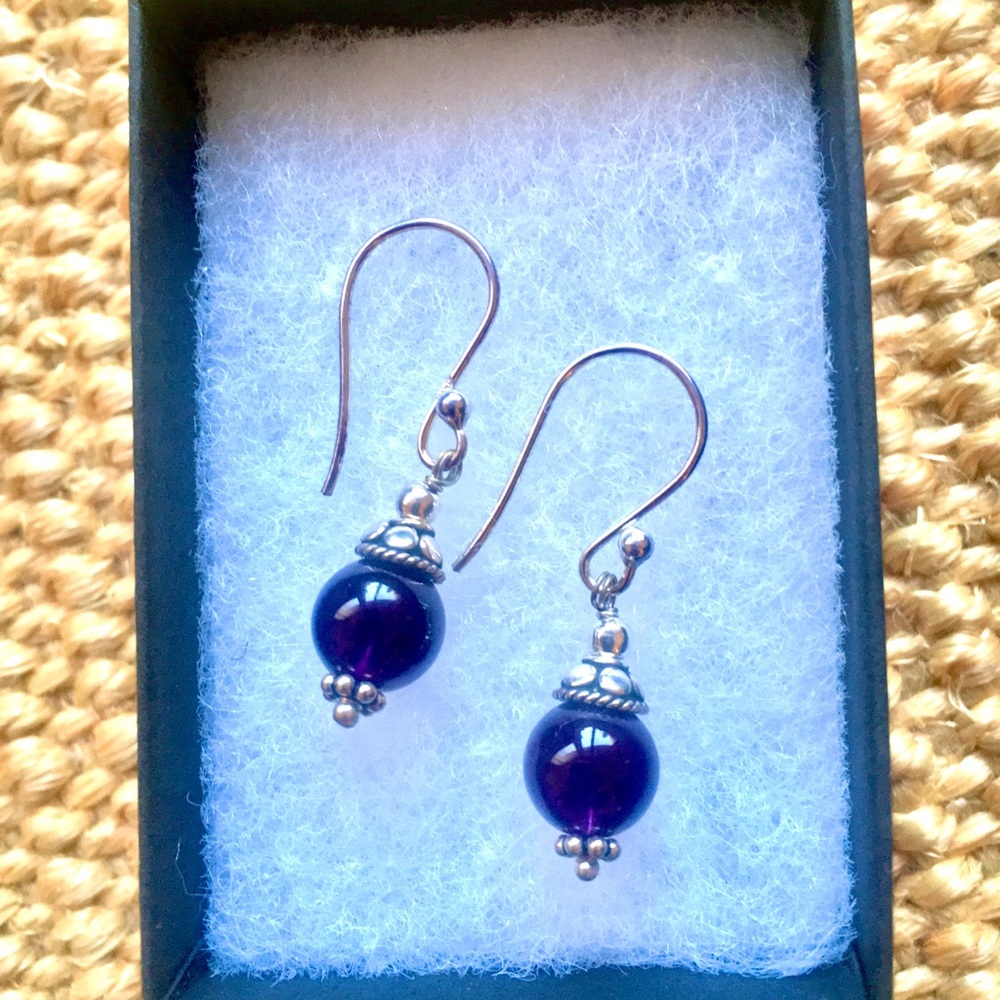Amethyst & Sterling Silver Dangle Indian Boho Earrings - Picture 3 of 6